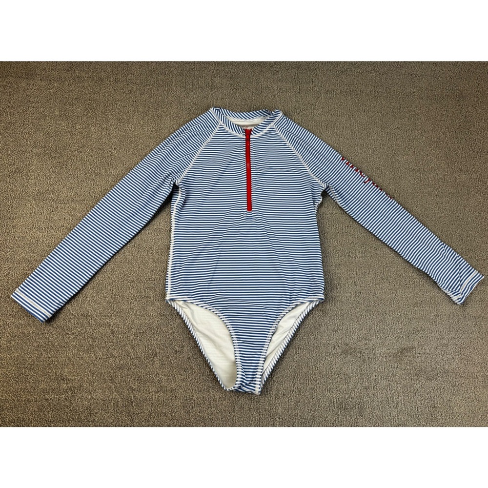 Vineyard Vines One Piece Swimsuit Girls Large 14 Blue White Stripe Long Sleeve